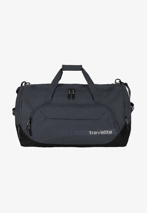 Graue Duffelbag mit schwarzen Akzenten, hergestellt aus einem Stoff mit strukturiertem Finish. Verfügt über zwei obere Griffe, einen Reißverschluss und ein Logo an der Seite.