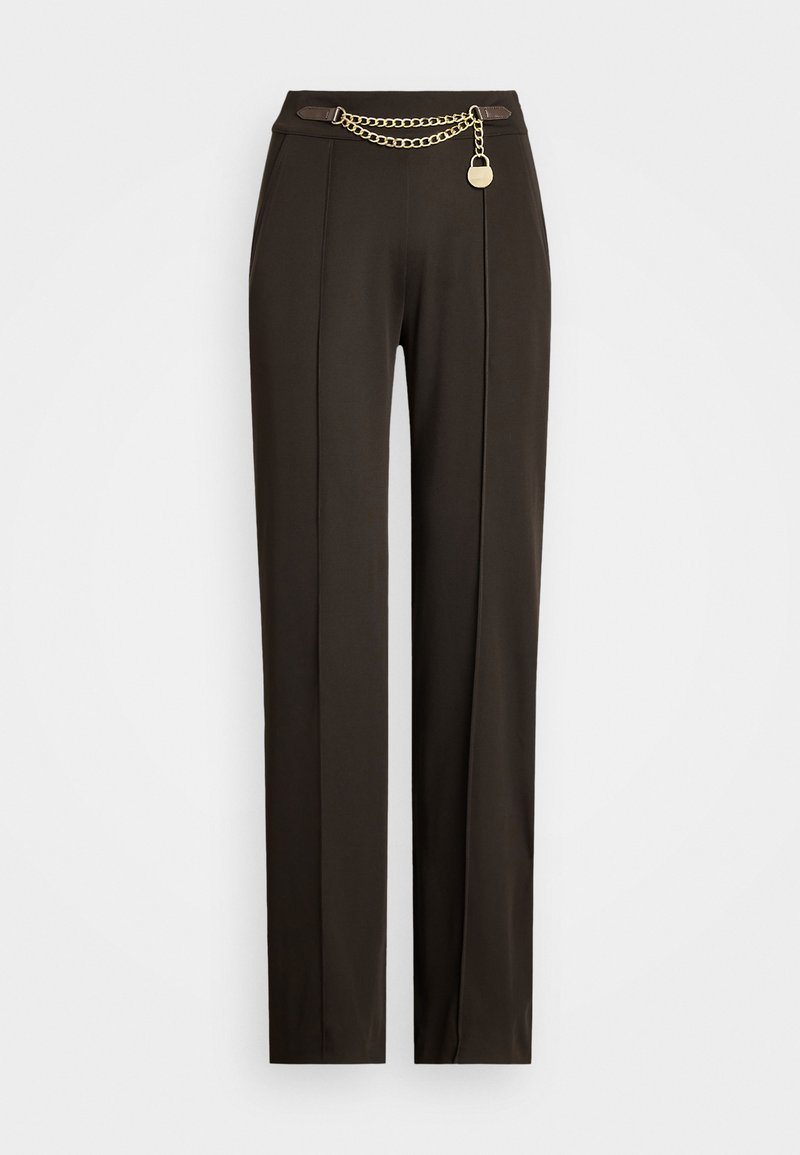 Lauren Ralph Lauren CHAIN TRIM PLEATED JERSEY WIDE-LEG PANT - Püksid - circuit brown