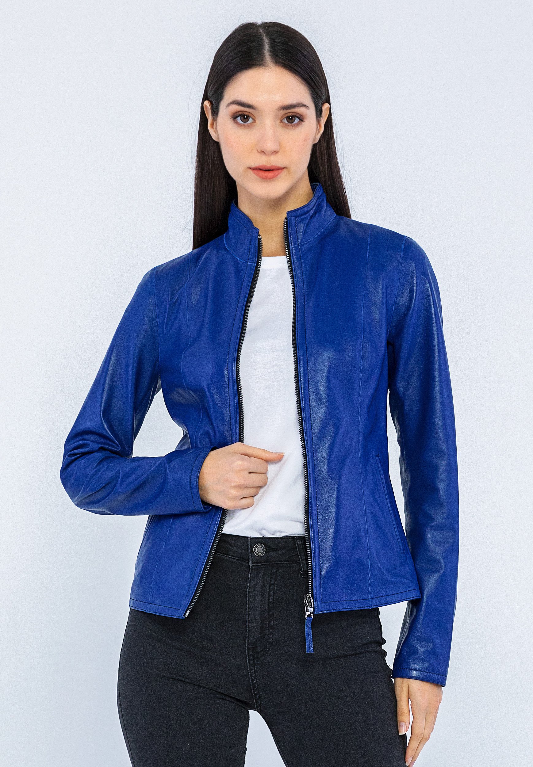 plus size royal blue leather jacket