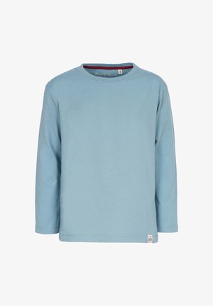 Lyseblå langærmet T-shirt med rund halsudskæring og et lille logo-lap på den nederste kant. Fremstillet af blødt bomuldsstof.