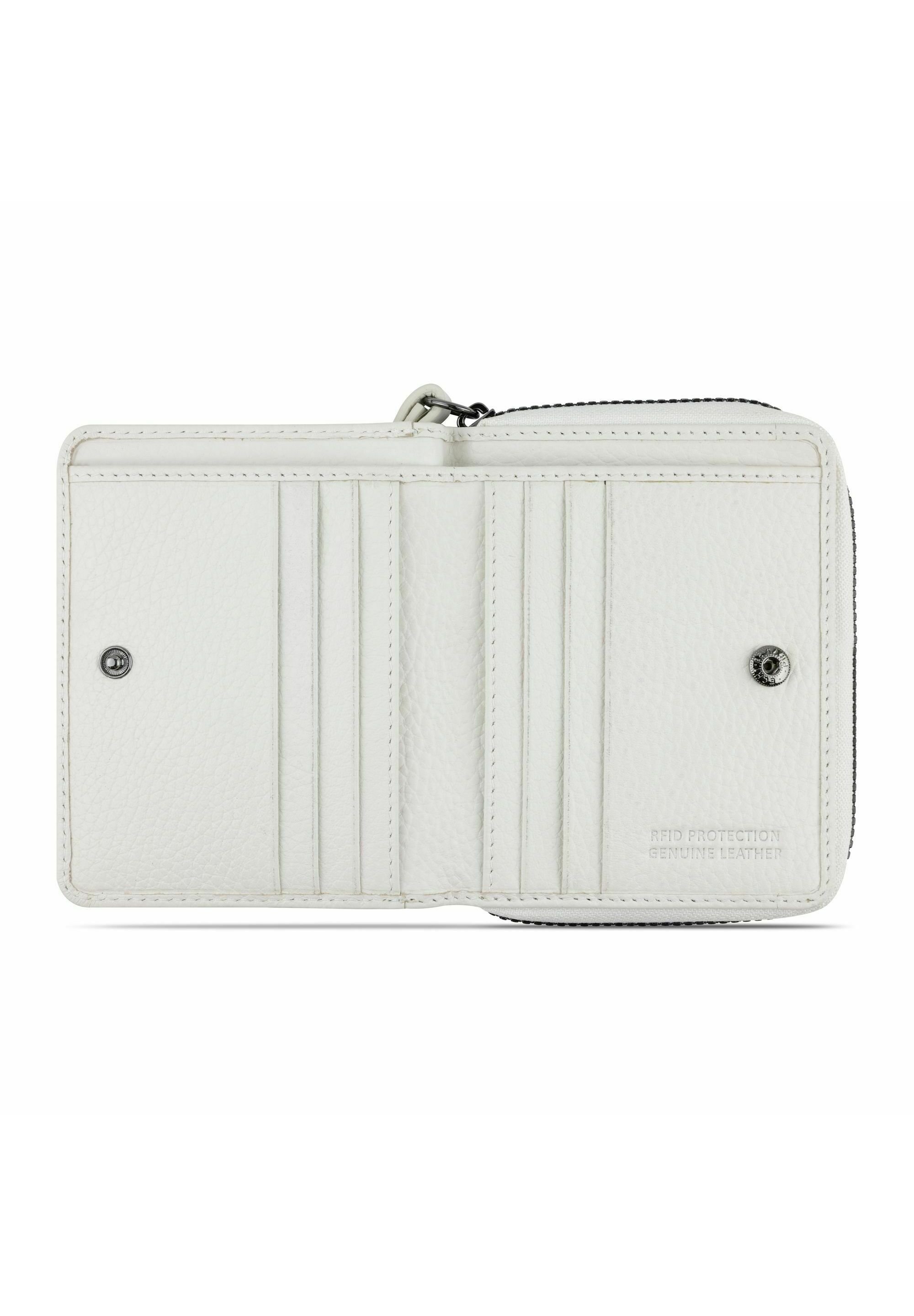 Bugatti ELSA Kleine Reißverschluss-Geldbörse Mit RFID-Schutz - Weißes Leder, 11x9 Cm