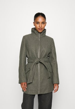 Vero Moda Petite VMPOPALLY ZIP  - Κλασικό παλτό - peat melange