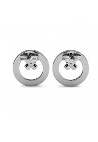 Cufflinks circolari in argento con un centro vuoto e dettagli floreali. Finitura liscia con texture lucida e chiusure posteriori resistenti.