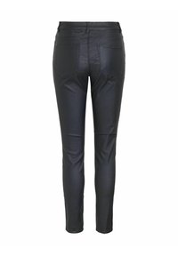 Pantalon noir coupe slim avec poches arrière et détails cousus, montré de dos sur fond blanc.