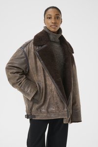 Gestuz SHEARLY JACKET - Usnjena jakna - dark brown vintage