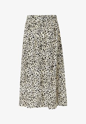 Gonna con stampa leopardata realizzata in un tessuto leggero, con cintura elastica, forma a A e lunghezza fino al ginocchio, nei colori crema e nero.
