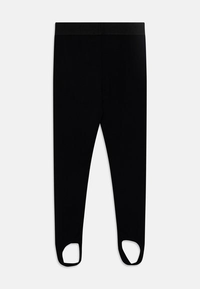 Μαύρες κολάν φτιαγμένες από λείο, ελαστικό ύφασμα, με φαρδιά μέση και ανοιχτό σχέδιο στο πόδι με κοψίματα στους αστραγάλους.