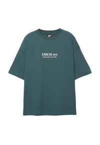 Dark green short-sleeve t-shirt featuring the text "ERROR 404 ALTERNATIVE CULTURE" in white, made from cotton with a relaxed fit.