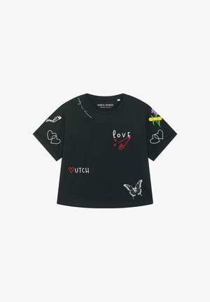 Mira Paris, TATTOO SWEET OVERSIZED ROLL UP TEE 26 - Trükipildiga T-särk - black