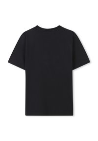T-shirt nera a maniche corte realizzata in tessuto a costine, con colletto a giro e spalle senza cuciture, che offre una forma aderente senza decorazioni.