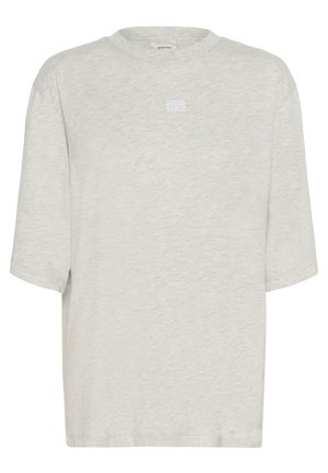 Light grey short-sleeve t-shirt made of soft fabric. Features a round neckline and a minimalistic white logo on the chest.