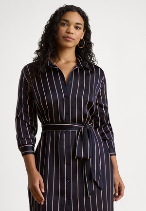 STRIPED SATIN CHARMEUSE SHIRTDRESS - Skjortekjole - navy/cream/garnet