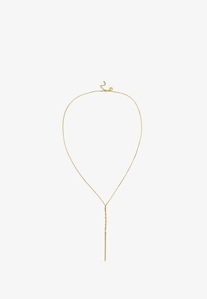 Kultaketju, jossa on ohut ketju ja Y-muotoinen muotoilu. Varustettu kierretyllä langalla ja säädettävällä lukolla pituuden mukauttamiseksi.