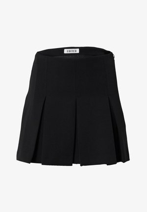 Zwarte geplooide rok met een hoge taille, gemaakt van soepel materiaal. Voorzien van een rits aan de achterkant en een strakke, gestructureerde uitstraling.
