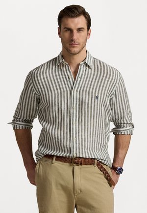STRIPED LINEN SHIRT - Button down-skjorte - new olive/white