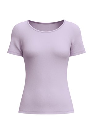 Lilac short-sleeve t-shirt featuring a round neckline, soft texture, and fitted shape. Smooth fabric with no visible patterns or accents.