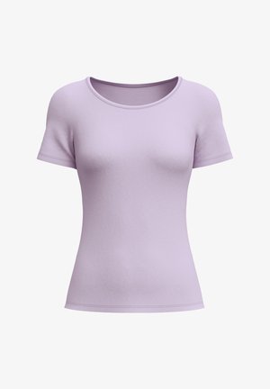 Lila t-shirt met korte mouwen, voorzien van een ronde halslijn, een zachte textuur en een getailleerde pasvorm. Soepele stof zonder zichtbare patronen of accenten.