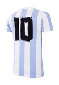 Jersey de manga corta a rayas en azul claro y blanco con el número "10" en negro en la parte posterior. Hecho de una tela suave y transpirable.