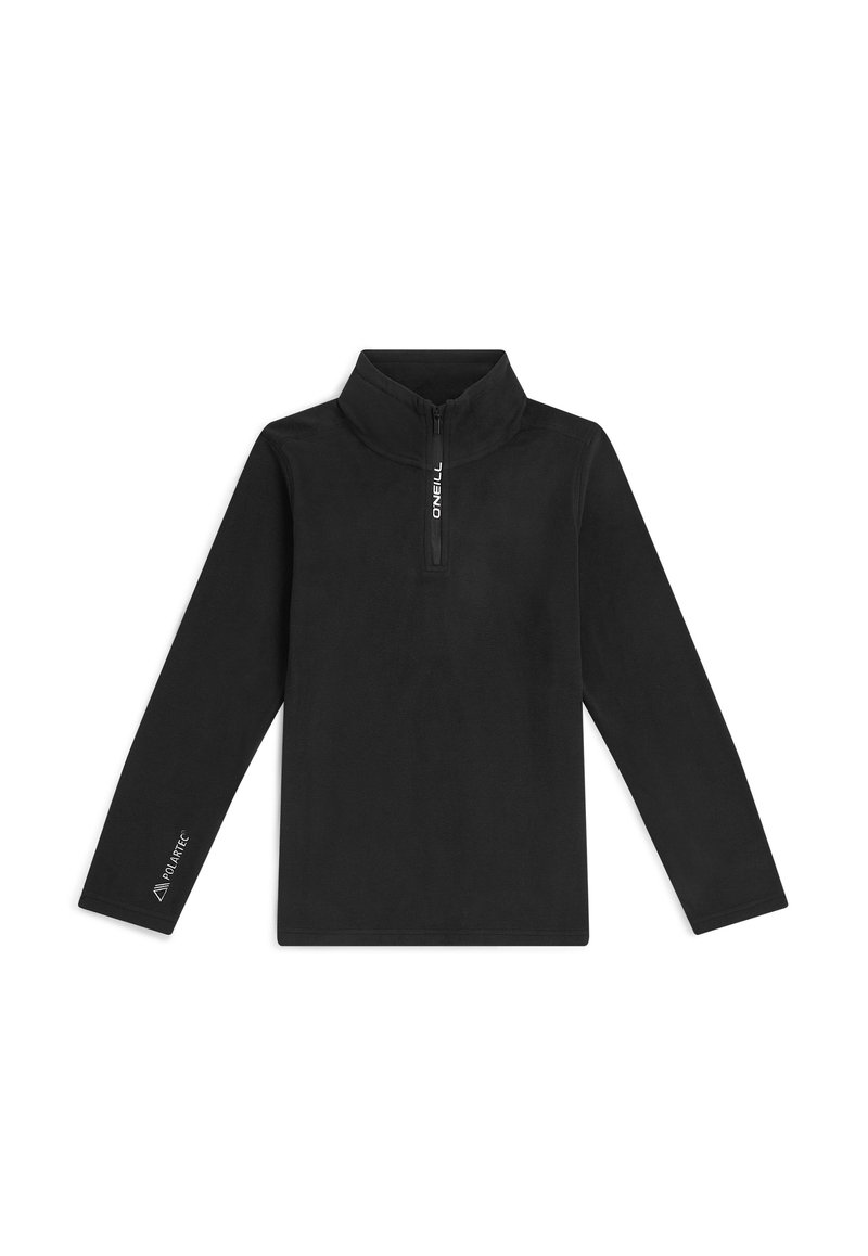 Sort fleece pullover med halv-zip krave, lange ærmer og logo accenter. Fremstillet af Polartec stof for varme og komfort.