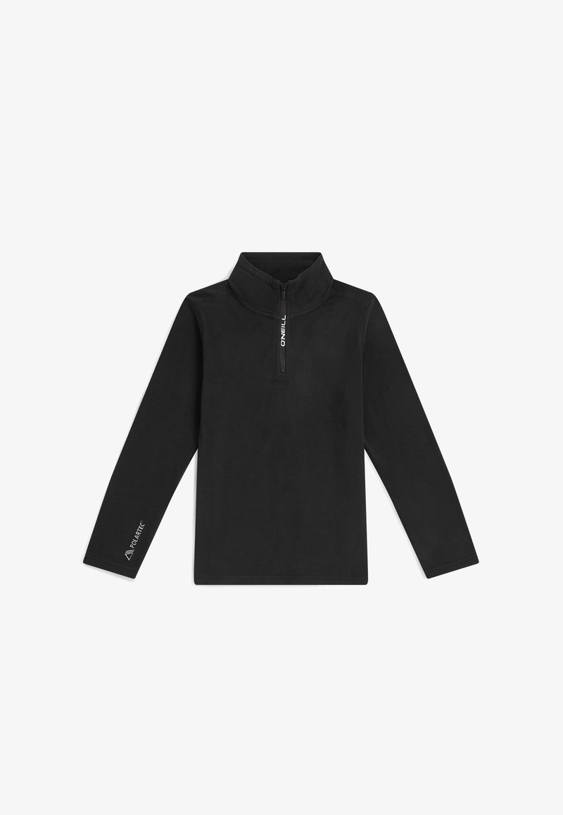 Sort fleece pullover med halv-zip krave, lange ærmer og logo accenter. Fremstillet af Polartec stof for varme og komfort.