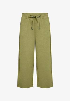 Olivengrüne weite Jogginghose mit Kordelzugbund und seitlichen Taschen, aus weichem, bequemem Material.