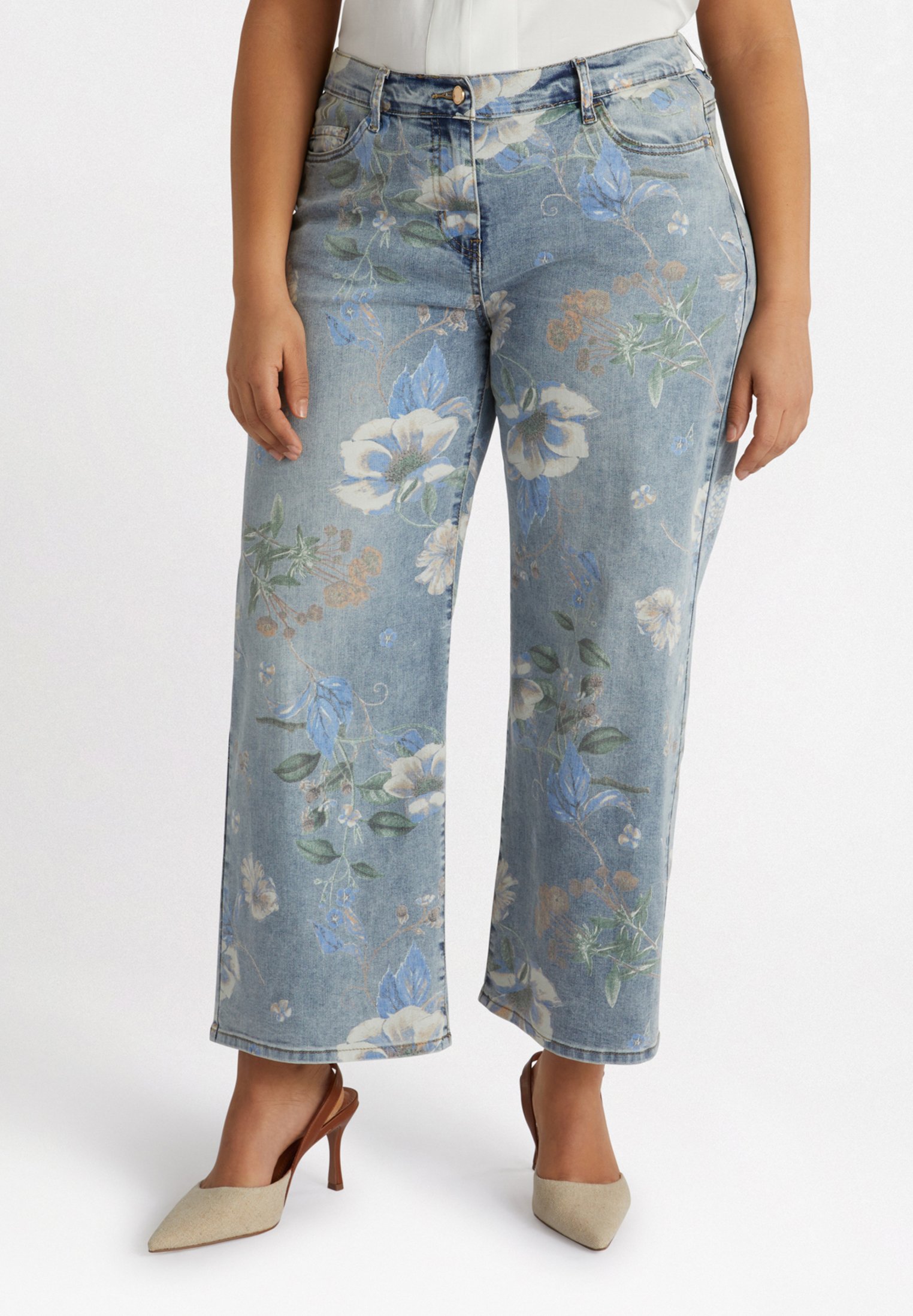 Fiorella Rubino CROPPED FLOREALI Jeans baggy azzurro/celeste