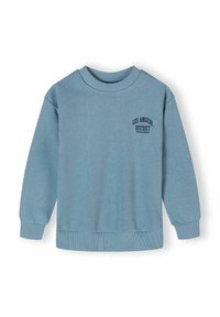 Ljusblå sweatshirt med rund hals, långa ärmar och ribbad nederkant. Har "LOS ANGELES DISTRICT" tryckt i mörkblått på vänster bröst.