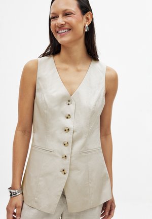 V NECK - Waistcoat - beige