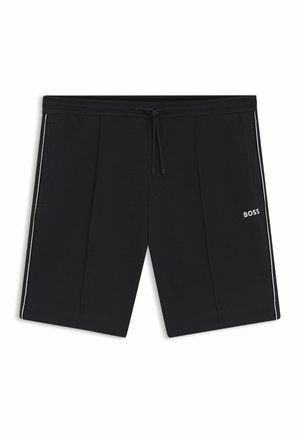 Μαύρα σορτς μέχρι το γόνατο με λεπτομέρεια πλευρικής ρίγας, ζώνη με κορδόνι, εμπρόσθιες τσέπες και λογότυπο "BOSS" στο δεξί πόδι.