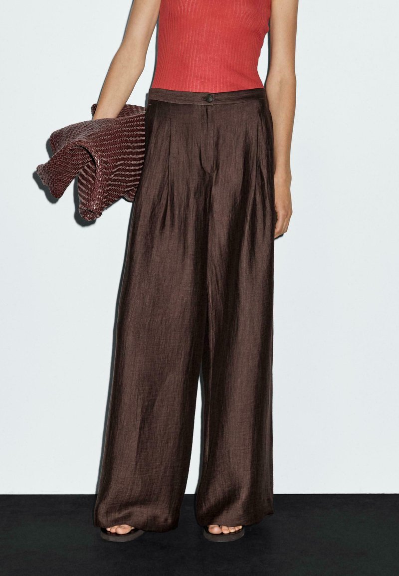 ★ Massimo Dutti★ Wide leg mid rise crinkle pants 05029681 Women's Wide Leg Jeans - Massimo Dutti - US