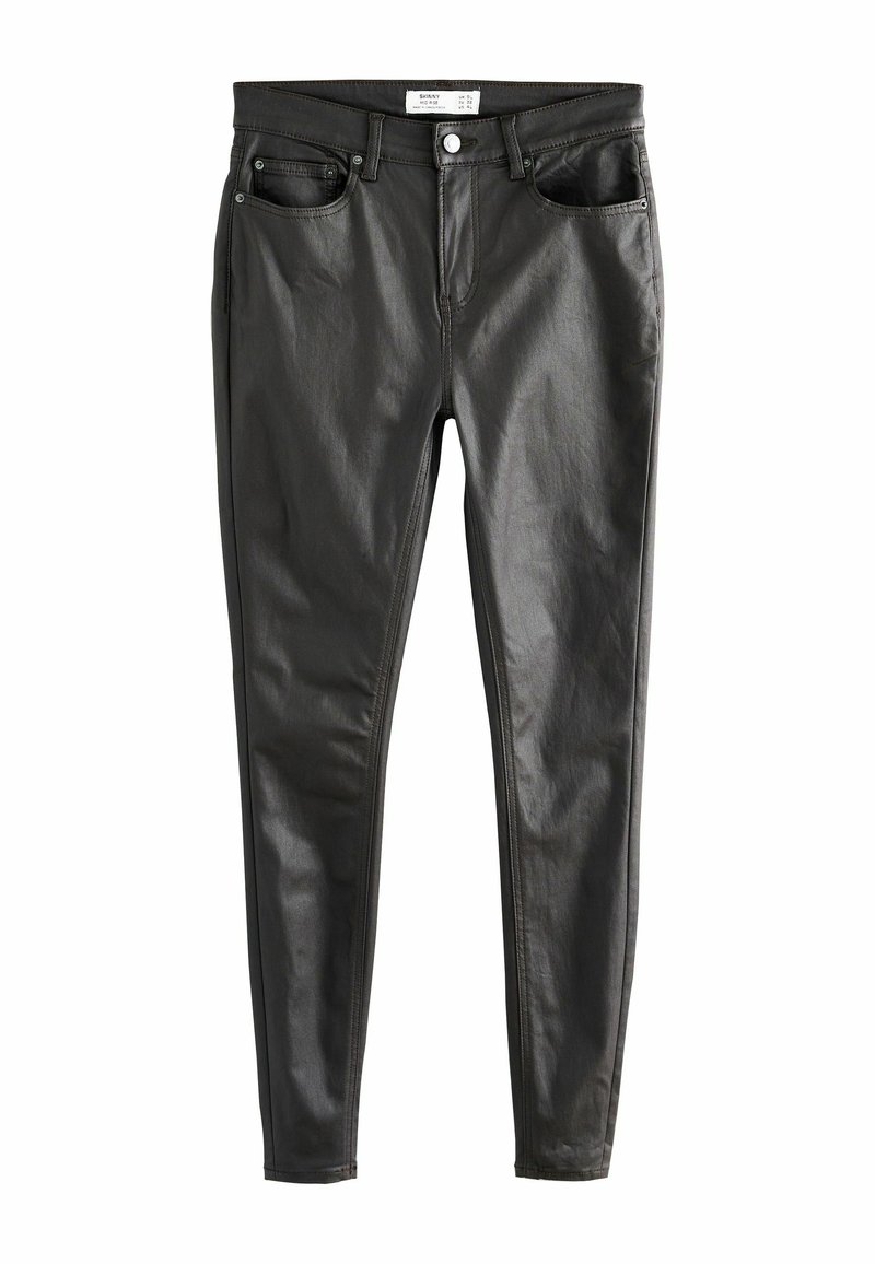 Jeans skinny negre cu un finisaj neted, cinci buzunare și detalii cu cusături contrastante. Prezintă un fermoar cu închidere prin buton.