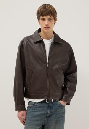 PADDED WITH ZIP - Kunstlederjacke - dark brown