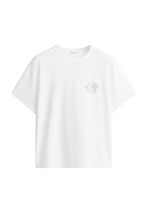 OYSHO, PRINTED BOXY SHORT-SLEEVED T-SHIRT - T-shirt imprimé - white