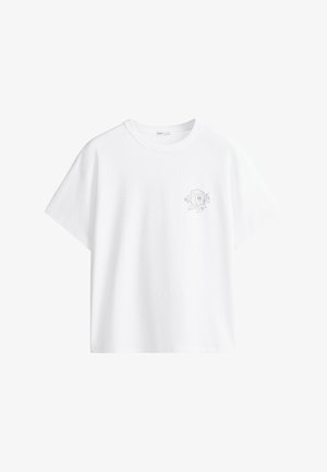 OYSHO, PRINTED BOXY SHORT-SLEEVED T-SHIRT - T-shirt imprimé - white