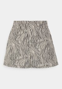 Höga shorts med svartvit zebramönster och elastisk midja, framsidan mot en enfärgad bakgrund.