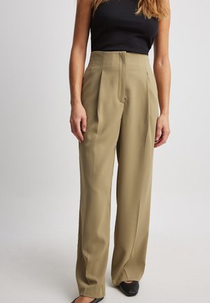 WEITE MIT HOHER TAILLE OHNE BUND - Pantalones - dusty olive