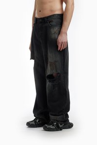FAVELA KNEE DISTRESSED UNISEX - Traperice opuštenog kroja - black dod black washed