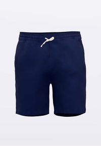 Mornarsko plave kupaće gaće s elastičnim pojasom, vezicom za zatezanje i glatkom teksturom bez džepova.