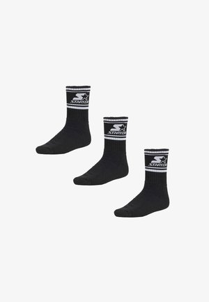 Calze crew nere con logo "STARTER" bianco e strisce nella parte superiore. Texture morbida, design a coste e punta rinforzata per una maggiore durata. Set di tre.