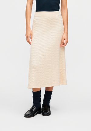 Tommy Hilfiger, FINE CABLE KNIT MIDI A-LINE SKIRT - A-line skirt - heather ivory