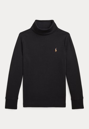 Sort langærmet rullekraveskjorte med lille broderet polo-spillerlogo på venstre bryst.