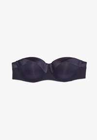 Sottomaglia strapless imbottita di colore blu navy scuro, realizzata in morbido materiale satinato, con un design senza cuciture e dettagli di curve sottili sulle coppe.