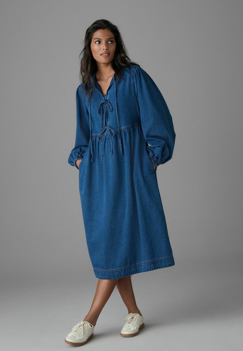white christmas dresses Denim Smocked Accent Dress by Carole Christian L / Light Denim