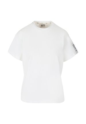 Witte katoenen t-shirt met korte mouwen, met een ronde hals, een ontspannen pasvorm en een klein logo-accent op de linkermouw.