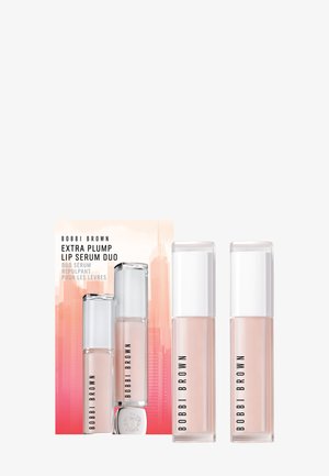 Bobbi Brown Extra Plump Lip Serum Duo with two clear glass tubes filled with light pink serum and white caps.