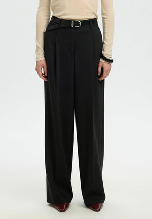 Selected, WIDE-LEG TROUSERS HIGH WAISTED - Pantalon classique - black