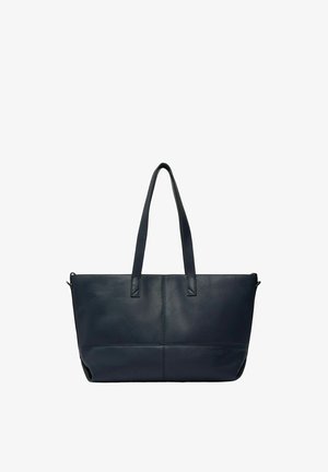 Sac cabas en cuir noir avec deux longues poignées et coutures visibles, conçu pour être porté à la main ou à l'épaule.