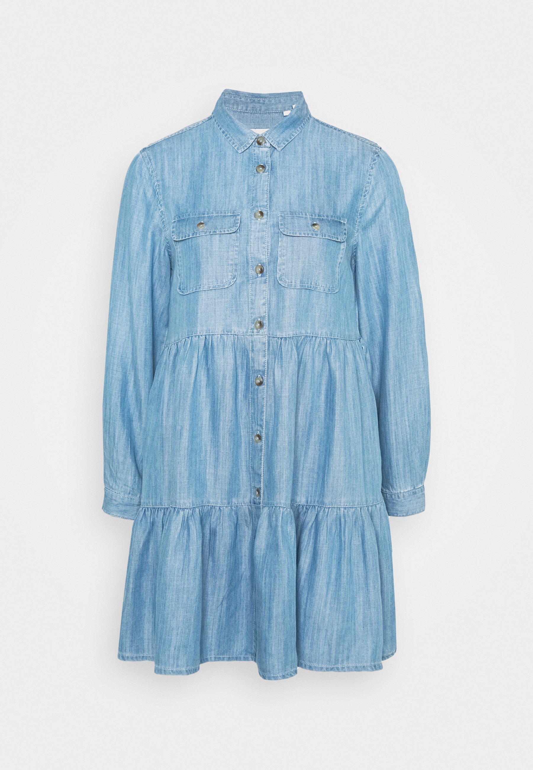 Superdry TIERED DRESS Dongerikjole light indigo used Superdry Grace Cord skjorte Dame Skjorter