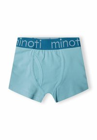 Svijetloplave pamučne bokserice s tamnoplavim pojasom na kojem je svijetloplavi "minoti" logotip. Uključuje prednji otvor.
