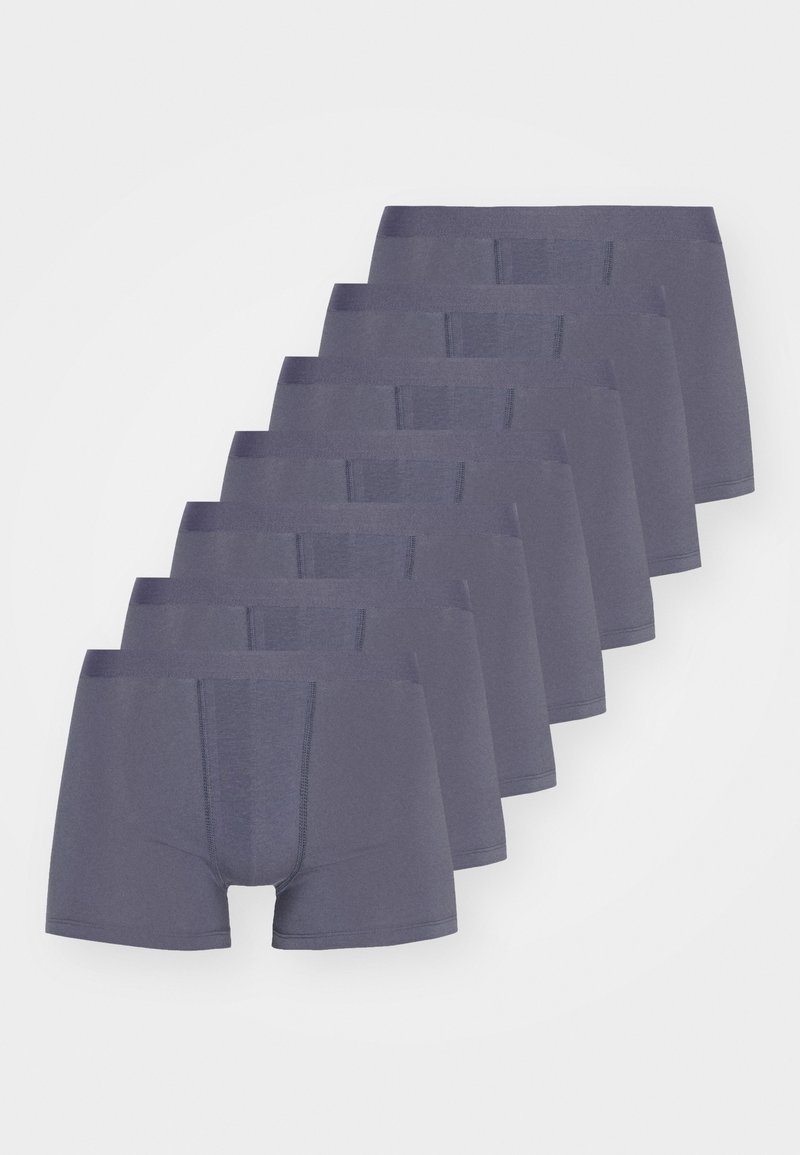 Men's boxer briefs, gray, soft cotton blend. Features a seamless design and elastic waistband, shown in a stacked arrangement.